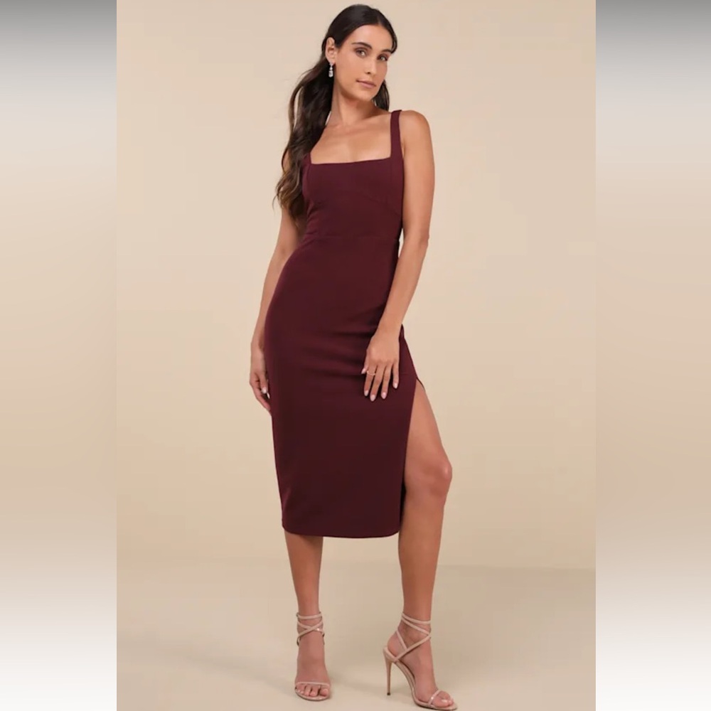 NWOT Lulus Vibrant Allure Plum Square Neck Sleeveless Bodycon Midi Dress Small